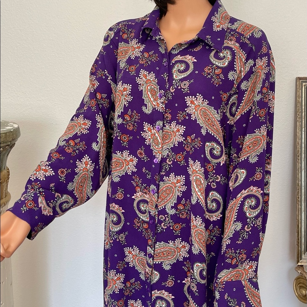 Simply Emma Plus Size 2X Shirt Tunic Paisley Purple Buttoned Designer Stylish